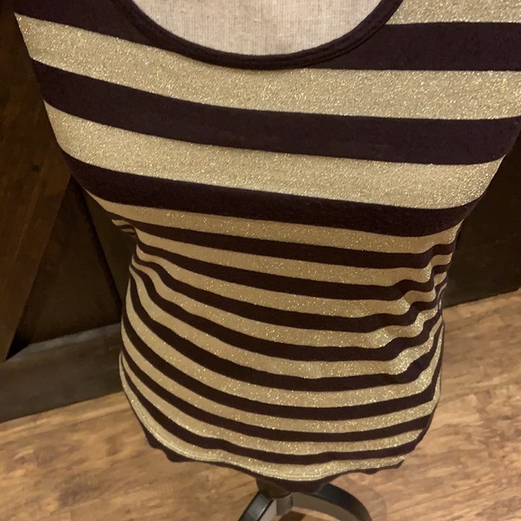 Vento sparkly gold and brown striped tank top - Picture 3 of 9